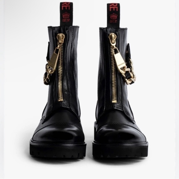 Zadig & Voltaire Joe Cecilia leather combat moto boots with gold chain NWT 37/6 - Picture 6 of 17